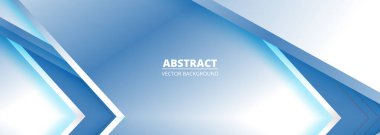 Mavi, soyut, ok şekilli bir pankart. Beyaz ve mavi eğimli soyut arkaplan. Vektör illüstrasyonu