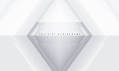 Eşkenar dörtgen çerçeveli beyaz ve yumuşak gri üç boyutlu geometrik soyut arkaplan. Beyaz soyut modern teknoloji afiş tasarımı. Vektör illüstrasyonu
