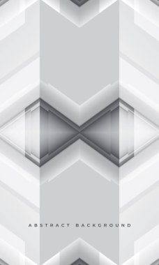 Beyaz ve gri 3D teknoloji, oklu dikey arka plan. Beyaz soyut modern geometrik pankart tasarımı. Vektör illüstrasyonu