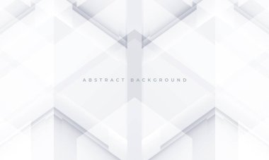 Beyaz ve yumuşak gri üç boyutlu oyun soyut arka planı. Beyaz soyut geometrik modern teknoloji afiş tasarımı. Vektör illüstrasyonu