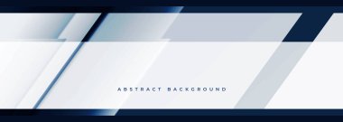 Geometrik şekilli beyaz ve mavi soyut geniş pankart. Koyu mavi ve beyaz soyut arka plan. Vektör illüstrasyonu