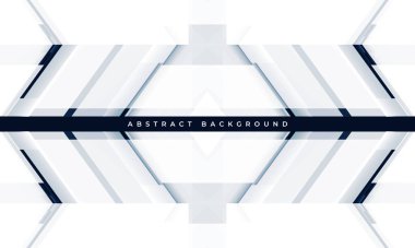 Beyaz ve koyu mavi üç boyutlu soyut arka plan, teknoloji geometrik şekiller ve oklar. Hi tech modern oyun soyut afiş tasarımı. Vektör illüstrasyonu