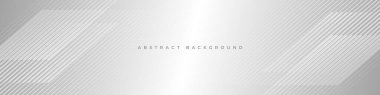 Çizgili gümüş eğimli soyut modern arka plan. Geometrik çizgiler ve şekillerle birlikte yumuşak gri işletme yatay geniş pankart tasarımı kavramı. Vektör illüstrasyonu.