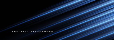 Mavi neon köşegenli siyah geniş soyut yatay teknoloji afişi. Vektör illüstrasyonu koyu zarif arkaplan.