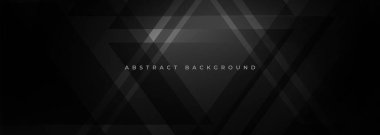 Çizgileri ve geometrik üçgen şekilleri olan siyah, modern, geniş afiş. Koyu gri soyut arka plan. Vektör illüstrasyonu