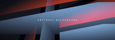 Mavi ve kırmızı köşegenli koyu soyut arkaplan, şeffaf nesneler ve şekiller. Vektör illüstrasyonu geniş modern camsı afiş