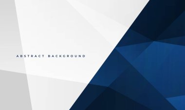 Beyaz ve mavi soyut arka plan ve çokgen doku. Koyu mavi ve beyaz soyut arkaplan ve 3 boyutlu geometrik şekiller. Vektör illüstrasyonu