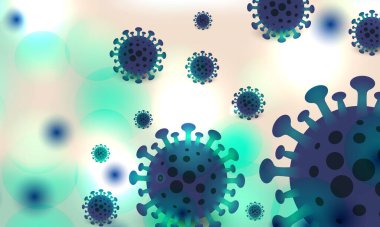Virüs arka planı, vektör bakteri hücreleri. Virüs illüstrasyonuna neden olan hastalıklı mikrobiyoloji konsepti afişi