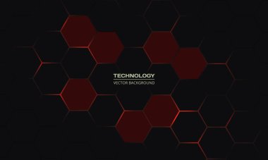 Koyu altıgen oyun soyut vektör arkaplanı kırmızı renkli parlamalarla.