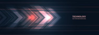 Karanlık arka planda ışık teknolojisi okları. Vektör soyut gelecek dijital teknoloji konsept pankartı.