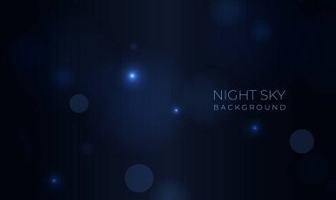 Bokeh ışık efektli mavi gece gökyüzü. Geceyarısı yıldızlı gökyüzü ile özetlenmiş gerçekçi bir arka plan. Vektör illüstrasyonu
