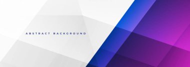 Beyaz mavi ve mor, geometrik şekilli soyut geniş pankart. Yaratıcı, renkli, soyut bir arkaplan. Poster, kapak, sunum, promosyon, duvar kağıdı, kart için vektör illüstrasyonu.