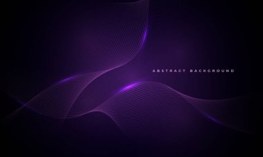 Parlak mavi dalgalı çizgileri olan koyu mor soyut bir arka plan. Çizgili dalga çizgileri olan koyu menekşe teknoloji vektör çizimi