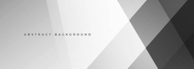 Geometrik şekilli beyaz ve gri soyut geniş afiş. Koyu gri ve beyaz soyut arka plan. Vektör illüstrasyonu