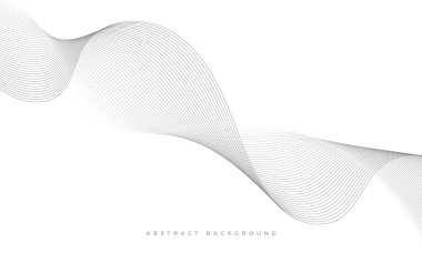 Beyaz soyut arka planda gri dalgalı çizgiler. Parçacıkların dalga çizgileriyle beyaz ve gri vektör çizimi.