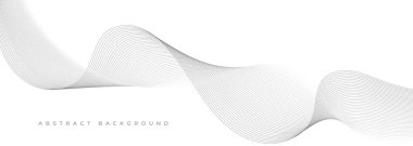 Beyaz soyut arka planda gri dalgalı çizgiler. Parçacıkların dalga çizgileriyle beyaz ve gri geniş vektör sancağıName.