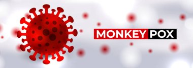 Maymun çiçeği virüsü hücresi. Mpox salgını tıbbi afiş arkaplanı. Uyarı virüsü arkaplanı.