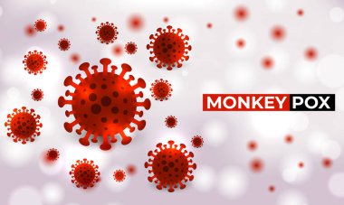 Maymun çiçeği virüsü hücreleri tıbbi pankartı patlattı. Beyaz bilim arka planında maymun çiçeği virüsü hücreleri. Maymun çiçeği mikrobiyolojik vektör arkaplanı.