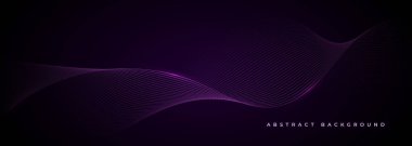 Parlak mavi dalgalı çizgileri olan koyu mor soyut bir arka plan. Çizgili dalga çizgileriyle koyu menekşe teknolojisi geniş vektör çizimi