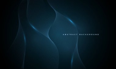 Koyu mavi fütüristik kavram soyut arka plan. Mavi dinamik dalgalı çizgileri olan karanlık teknoloji arka planı. Vektör illüstrasyonu.