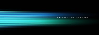 Mavi ve yeşil çizgili siyah soyut arkaplan. Yüksek hızlı ve hareketli ışık efektli geniş teknoloji arka planı. Vektör illüstrasyonu
