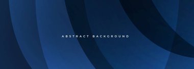 Kıvrımlı ve dairesel şekilli mavi soyut arka plan. Sunum, yıllık rapor, duvar kağıdı veya kapak için koyu mavi vektör illüstrasyon geniş paneli grafik tasarım şablonu.