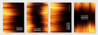 Siyah ve turuncu modern soyut dikey arka plan seti sarı parlak hareket ve yüksek hızlı ışık efektiyle. Broşür, broşür ve afiş için vektör kapağı tasarım şablonu koleksiyonu.