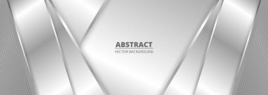 Geniş lüks soyut arka plan, gümüş gradyan üç boyutlu köşegen çizgiler ve gölgeler. Modern geniş açılı metalik pankart. Fütürist geometrik vektör soyut arkaplan.
