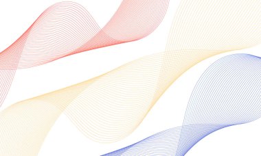 Soyut fütüristik teknoloji, şeffaf beyaz zemin üzerinde mavi ve sarı dalgalı çizgiler izole etti.