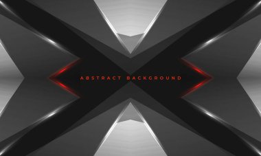 Geometrik üçgen gri ve kırmızı parlak çizgileri olan soyut koyu gri fütüristik arkaplan. Vektör illüstrasyonu