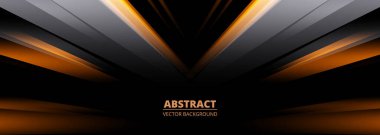 Siyah ve turuncu 3D modern fütüristik soyut geometrik arka plan. Vektör illüstrasyonu geniş pankart grafik tasarımı.
