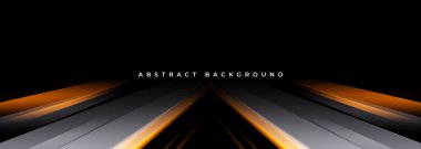 Siyah ve turuncu modern soyut arka plan, gri ve sarı parıltılı hareket ve yüksek hızlı ışık efektiyle. Vektör illüstrasyonu