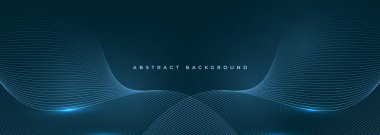 Soyut teknoloji üzerinde parlak mavi dalgalı çizgiler koyu mavi arkaplan.