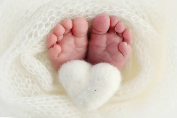 Malá Noha Novorozence Měkké Nohy Novorozence Bílé Vlněné Přikrývce Detailní — Stock fotografie