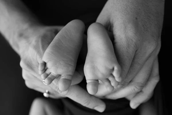Zwart Wit Tint Mooie Vorm Handen Van Moeder Houd Kleine — Stockfoto