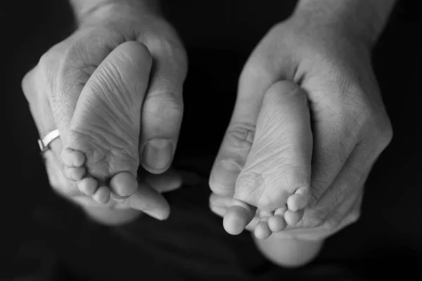 Black White Shade Beautiful Shape Hands Mother Hold Tiny Newborn — Stock Photo, Image