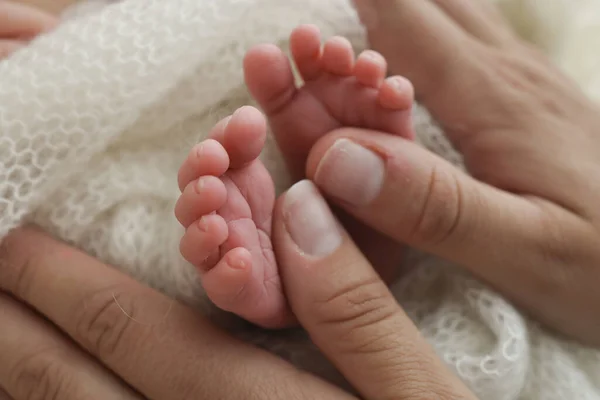 妈妈正在给她的婴儿脚按摩 把婴儿的脚放在妈妈的手里 预防扁足 肌肉紧张 发育不良 照顾和健康概念 Studio Macro — 图库照片