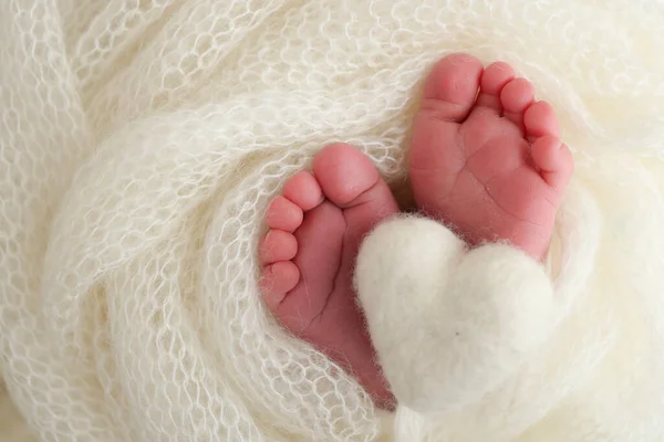 Крошечная Ножка Новорожденного Ребенка Мягкие Ноги Новорожденного Белом Шерстяном Одеяле — стоковое фото