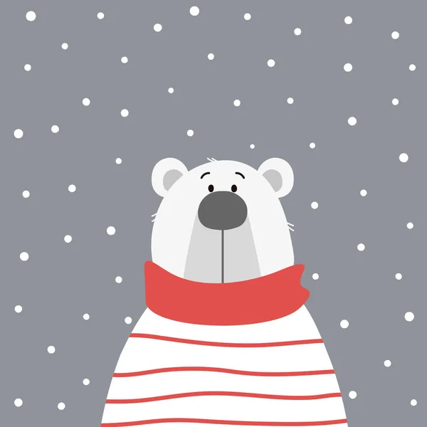 Netter Handgezeichneter Eisbär Mit Fallendem Schneehintergrund Handgezeichneter Zeichentrickbär Vektor Illustration — Stockvektor