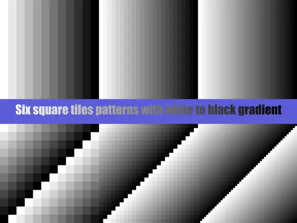 Kare karolarda siyah-beyaz gradyan, pürüzsüz vektör deseni, gri skalada, zıt tonlarda, altılı koleksiyon, ağ, arkaplan, poster, afiş için