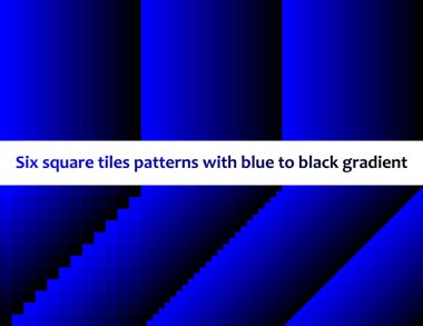 Blue to black in square tiles, seamless vector pattern, monochromatic, collection of six, for web, background, poster, banner clipart