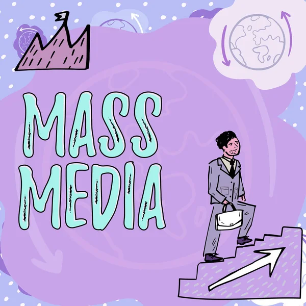 Написання Тексту Mass Media Concept Означає Група Показує Новини Громадськості — стокове фото
