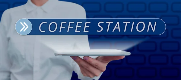 Znak Tekstowy Pokazujący Coffee Station Concept Oznacza Małą Nieformalną Restaurację — Zdjęcie stockowe