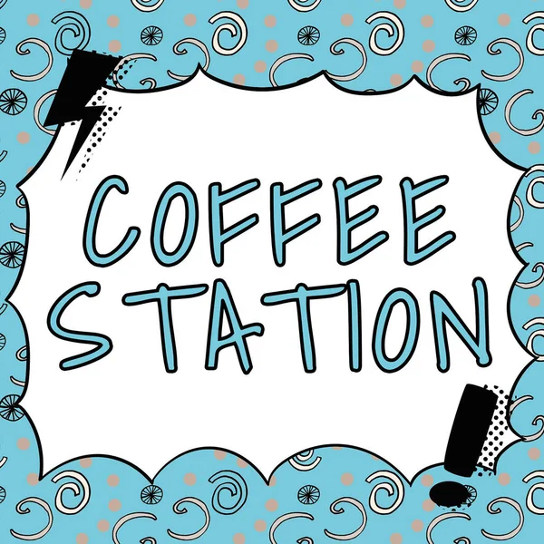 Ruční Psaní Znamení Coffee Station Obchodní Přístup Malé Neformální Restaurace — Stock fotografie