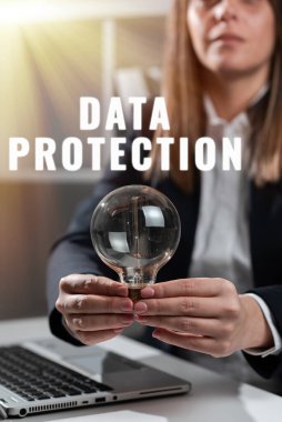 İlham kaynağı Veri Korumayı gösteren metin, iş genel görünümü olası bir veri ihlalinden bilgiyi koruyor