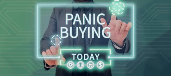 Assinar Exibindo Panic Buying Palavra Para Comprar Grandes Quantidades Devido — Fotografia de Stock