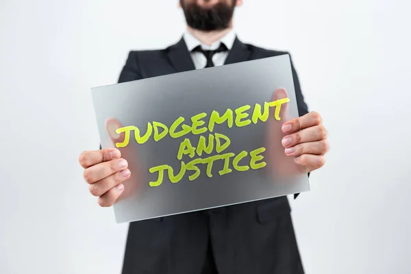 Escrita Exibindo Texto Julgamento Justiça Ideia Negócios Processo Judicial Para — Fotografia de Stock