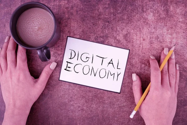 Sinal Exibindo Economia Digital Avanço Abordagem Negócios Economia Construída Usando — Fotografia de Stock