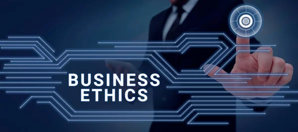 Text sign showing Business Ethics, Business approach appropriate policies which govern how a business operates