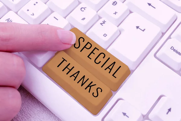 Sinal Escrita Mão Agradecimentos Especiais Conceito Que Significa Apreciar Algo — Fotografia de Stock